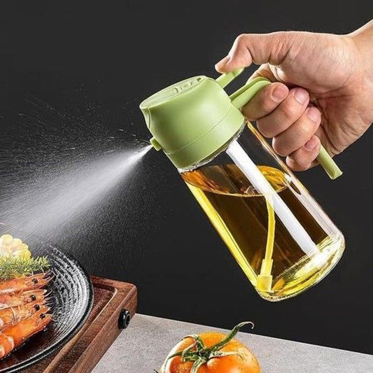 2-in-1 Oil Spray Bottle | Adjustable Mist & Dispenser | 470ml Leak-Proof Glass Container | For Cooking, BBQ, Baking & Air Fryer 470ml